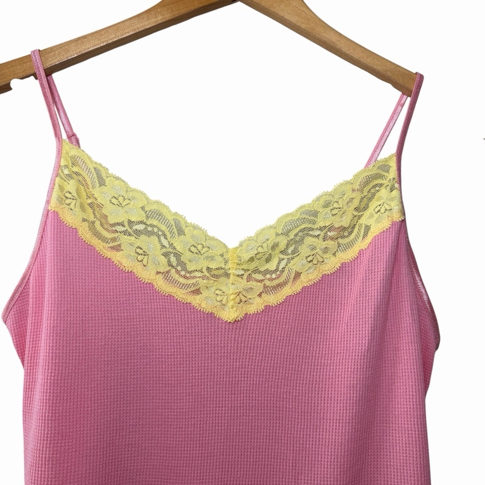 Vintage Y2K GAP Body Pink Waffle Knit‎ Lace Cami Top Medium Coquette - Picture 4 of 11